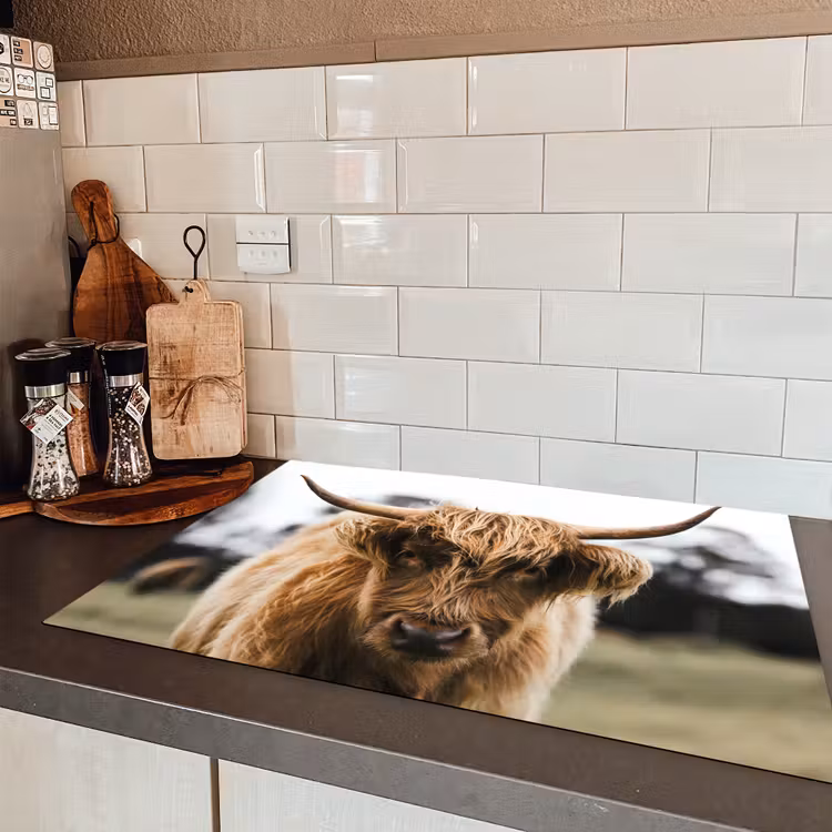 Schotse Hooglander -  Koe - Gras - Dieren - Natuur Inductie beschermer vinyl 3mm klein -sfeer3