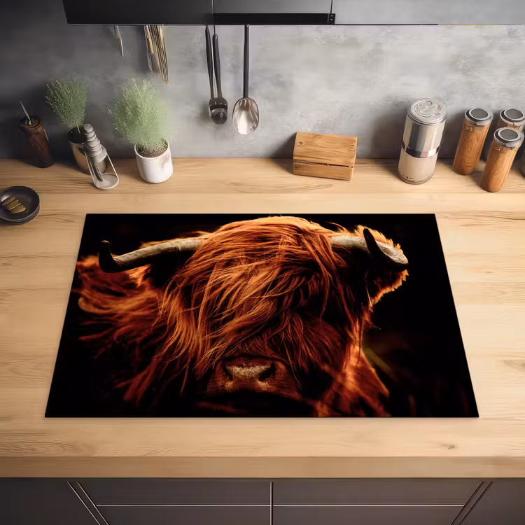 Schotse hooglander - Koe - Hoorns - Portret - Dieren Inductie beschermer vinyl 3mm klein -sfeer5
