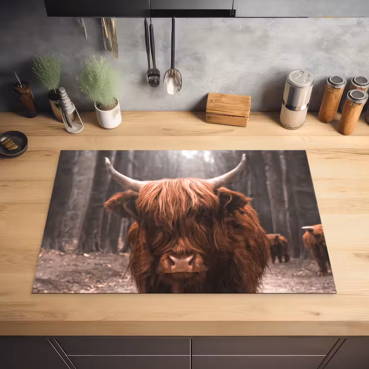 Schotse hooglander - Bos - Koe - Dieren - Natuur Inductie beschermer vinyl 3mm klein -sfeer5