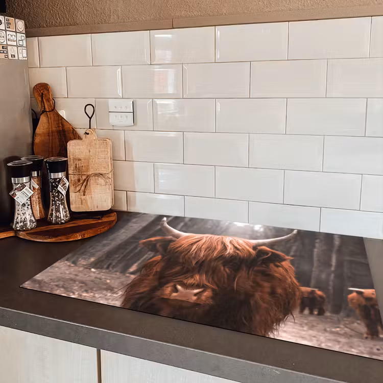 Schotse hooglander - Bos - Koe - Dieren - Natuur Inductie beschermer vinyl 3mm klein -sfeer3