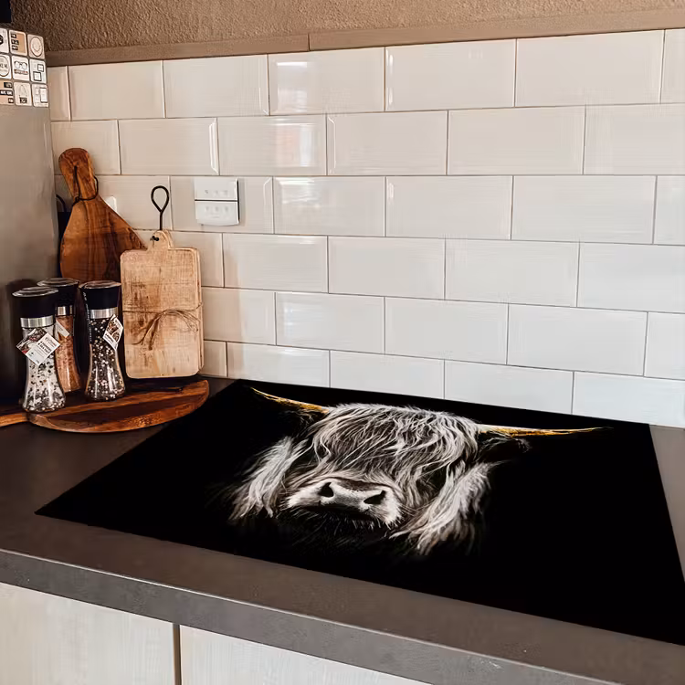 Schotse hooglander - Goud - Hoorns - Zwart wit - Koe - Dieren Inductie beschermer vinyl 3mm klein -sfeer3