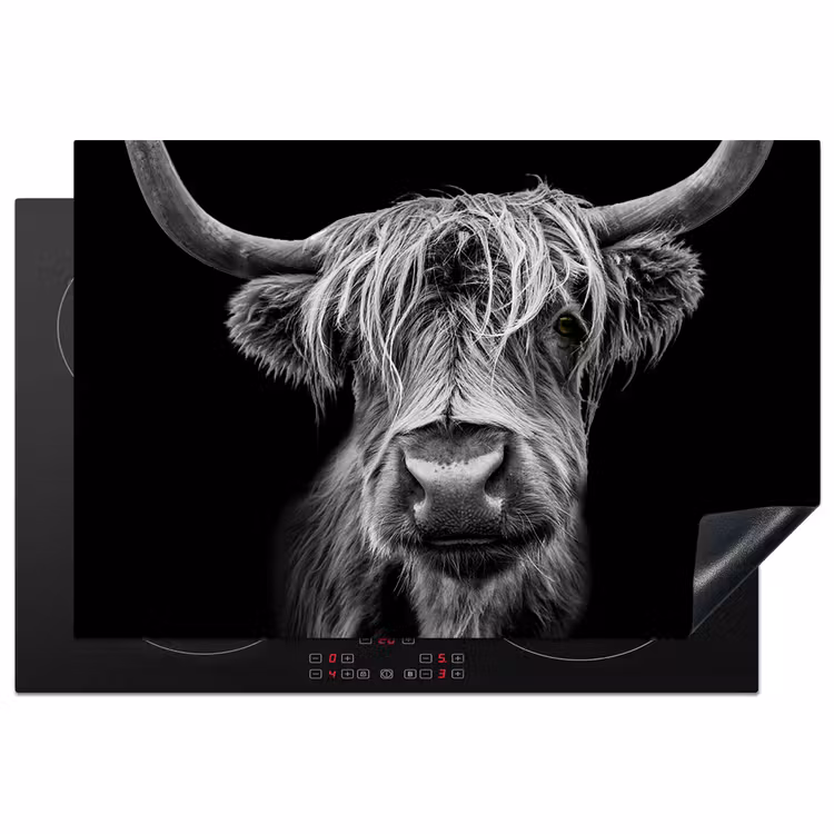 Schotse Hooglander - Horens - Zwart - Wit - Koe - Wild - Dieren Inductie beschermer vinyl 3mm klein -3d