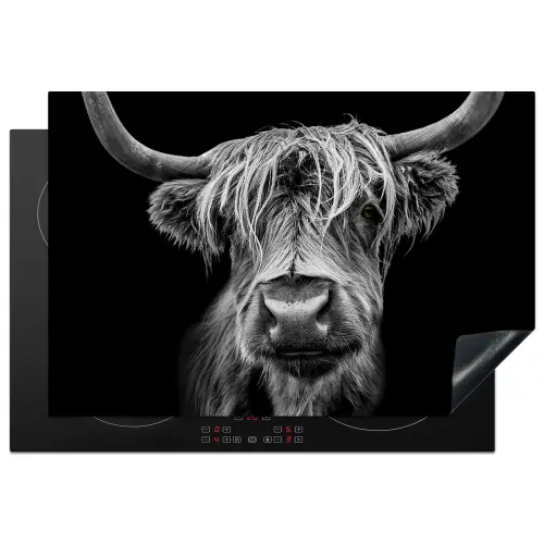 Schotse Hooglander - Horens - Zwart - Wit - Koe - Wild - Dieren Inductie beschermer vinyl 3mm klein -3d
