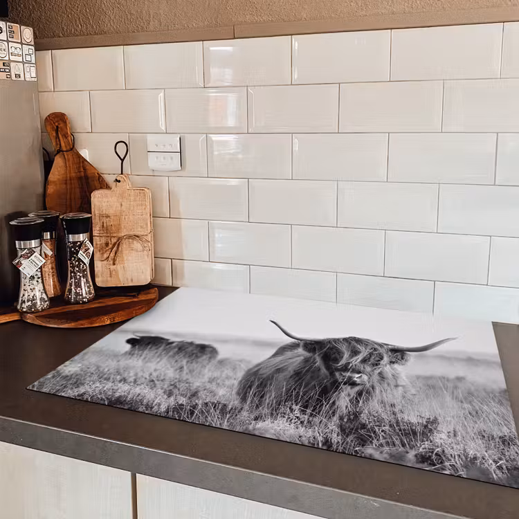 Schotse Hooglander in Monochroom Inductie beschermer vinyl 3mm klein -sfeer3