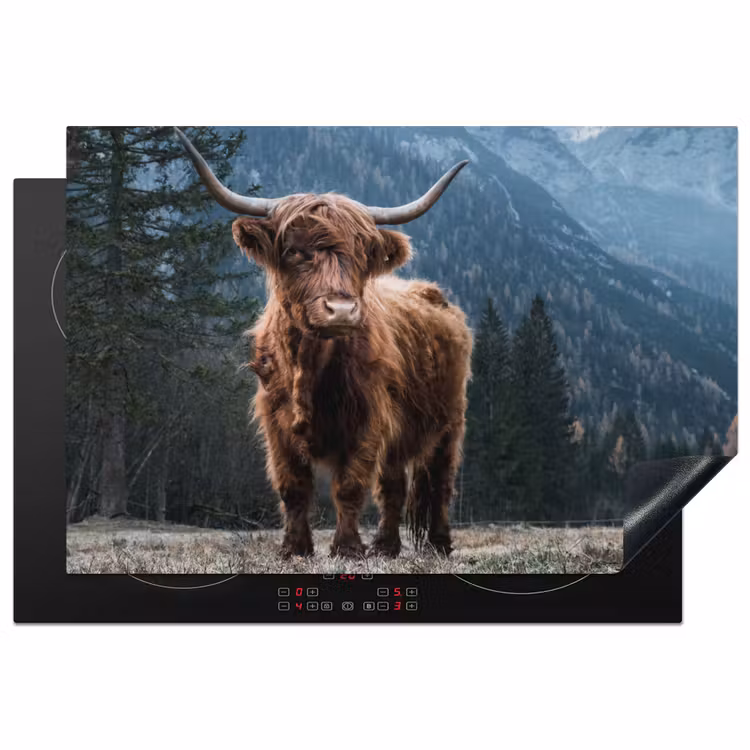 Schotse hooglander - Berg - Landschap - Bomen - Koe - Natuur Inductie beschermer vinyl 3mm klein -3d