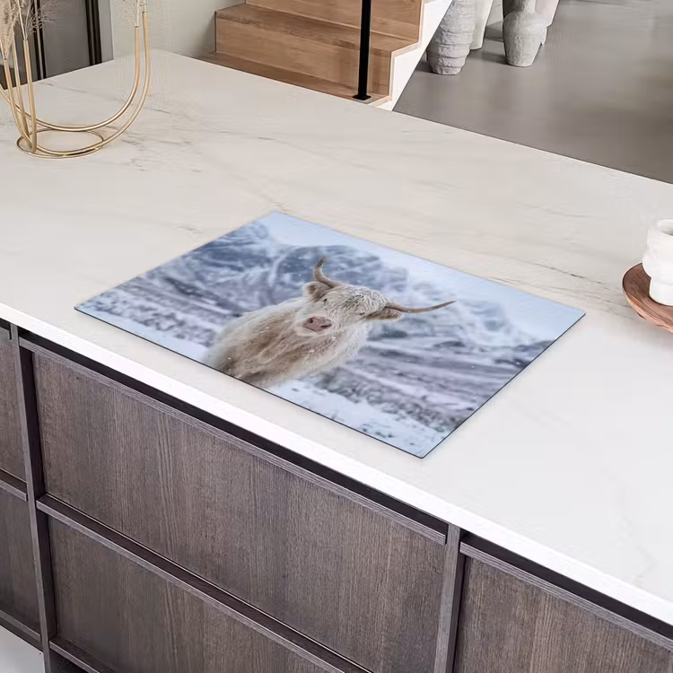 Schotse Hooglander - Sneeuw - Bergen - Winter Inductie beschermer vinyl 3mm klein -sfeer8