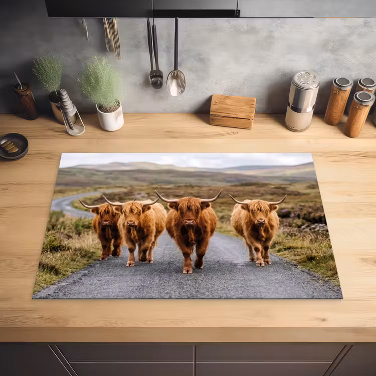 Schotse Hooglanders - Weg - Landschap - Kudde Inductie beschermer vinyl 3mm klein -sfeer5