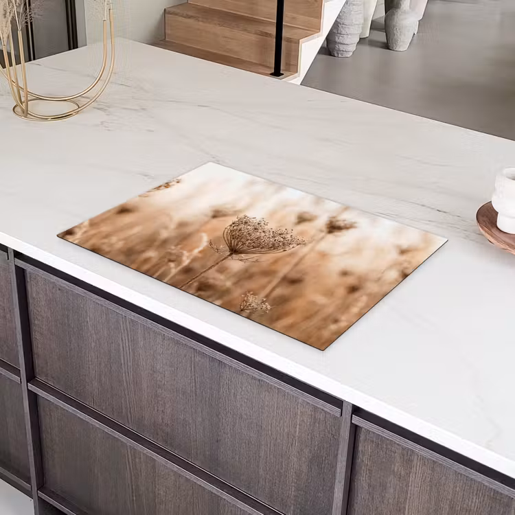 Schermbloem - Droogbloem - Winter - Beige - Minimalistisch Inductie beschermer vinyl 3mm klein -sfeer8