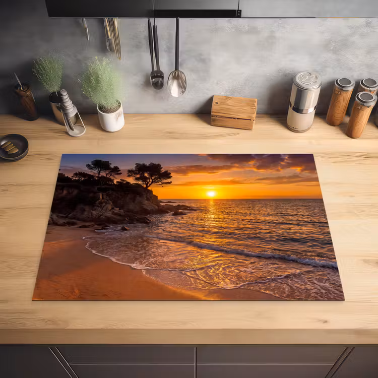 Zee - Kust - Zonsondergang - Natuur - Oranje Inductie beschermer vinyl 3mm klein -sfeer5