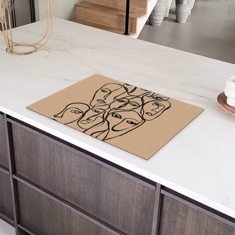 Gezichtenzee - Lijntekening - Abstract Inductie beschermer vinyl 3mm klein -sfeer8