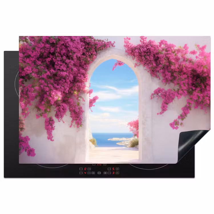 Zee - Roze - Bloemen - Poort Inductie beschermer vinyl 3mm klein -3d