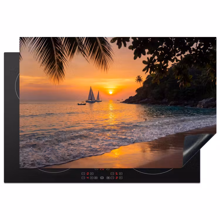 Zee - Zonsondergang - Boot - Natuur - Oranje Inductie beschermer vinyl 3mm klein -3d