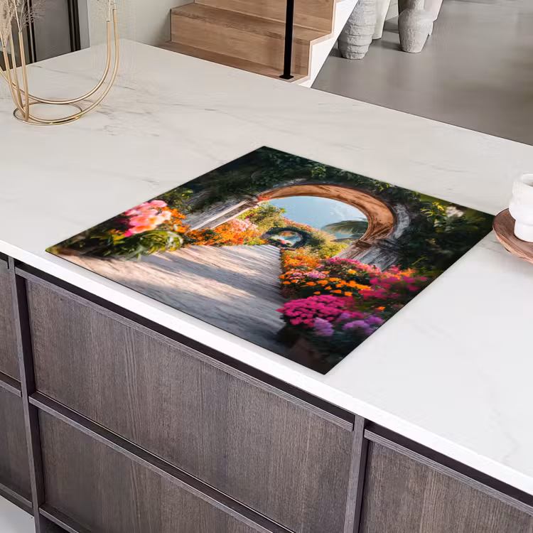 Doorkijk - Bloemen - Tropisch - Kleurrijk Inductie beschermer vinyl 3mm middel -sfeer8