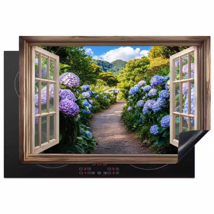 Doorkijk - Hortensia - Pad - Natuur Inductie beschermer vinyl 3mm klein -3d