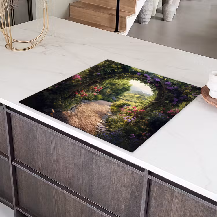 Doorkijk - Landschap - Bloemen - Tuinboog - Natuur Inductie beschermer vinyl 3mm middel -sfeer8