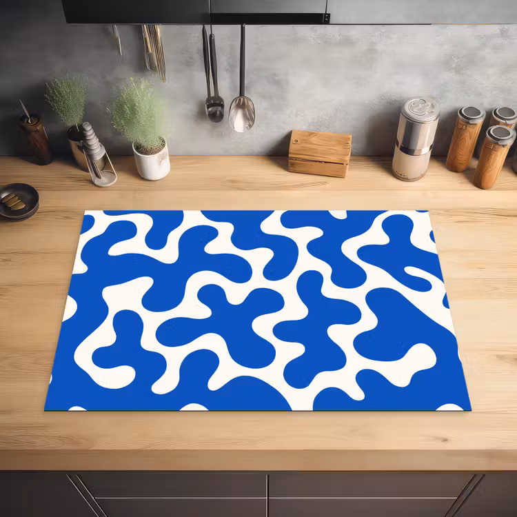 Vormen - Abstract - Blauw - Golven Inductie beschermer vinyl 3mm klein -sfeer5