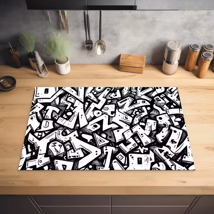 Vormen - Letters - Graffiti - Zwart Inductie beschermer vinyl 3mm klein -sfeer5