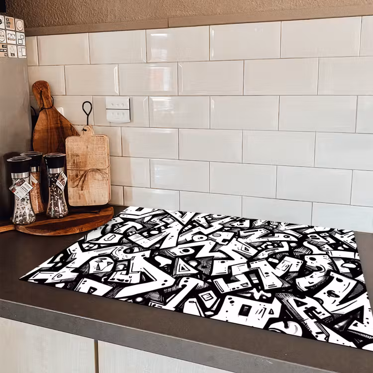 Vormen - Letters - Graffiti - Zwart Inductie beschermer vinyl 3mm klein -sfeer3