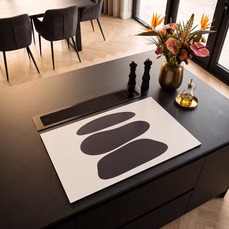 Induction Hob Cover - Shapes - Organic - Black - Vormen - Organisch - Zwart Inductie beschermer vinyl 3mm klein