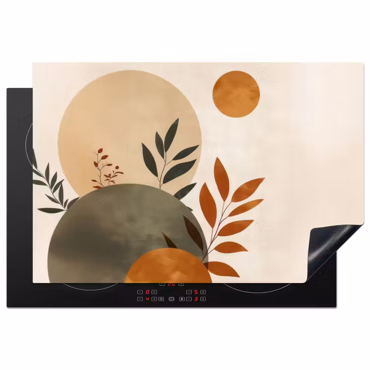 Vormen - Rond - Bladeren - Beige Inductie beschermer vinyl 3mm klein -3d