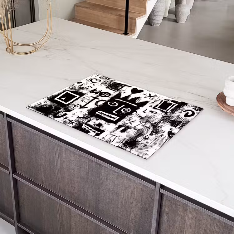 Vormen - Gezocht - Zwart - Abstract Inductie beschermer vinyl 3mm klein -sfeer8