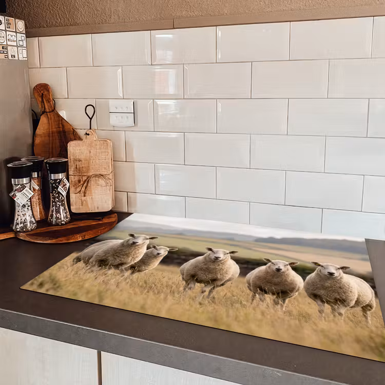 Schapen - Weidenlandschap - Heuvels Inductie beschermer vinyl 3mm klein -sfeer3