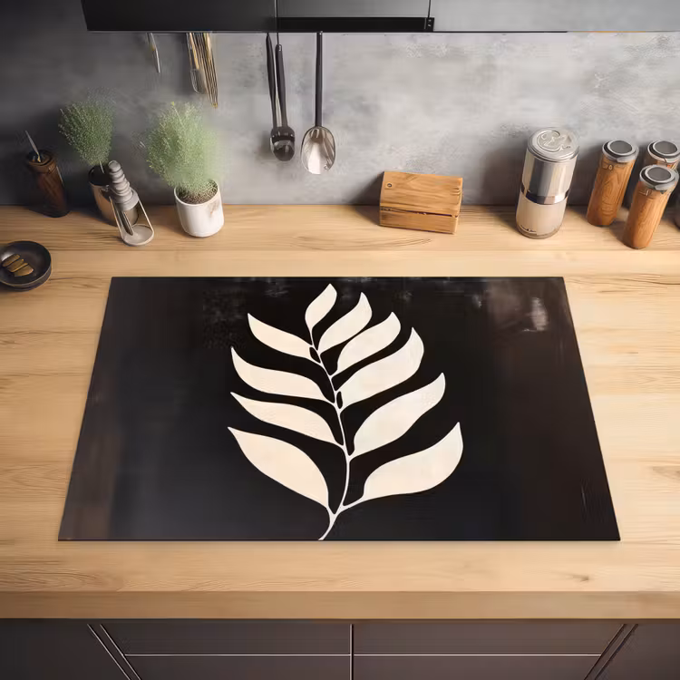 Blad - Wit - Minimalistisch Inductie beschermer vinyl 3mm klein -sfeer5
