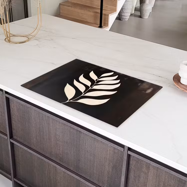Blad - Wit - Minimalistisch Inductie beschermer vinyl 3mm klein -sfeer8