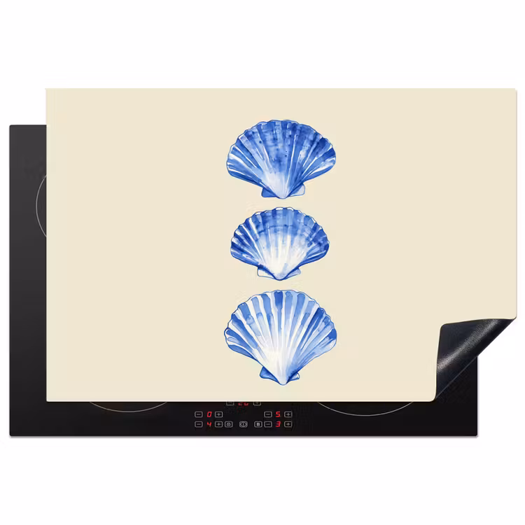 Schelpen - Blauw - Beige Inductie beschermer vinyl 3mm klein -3d