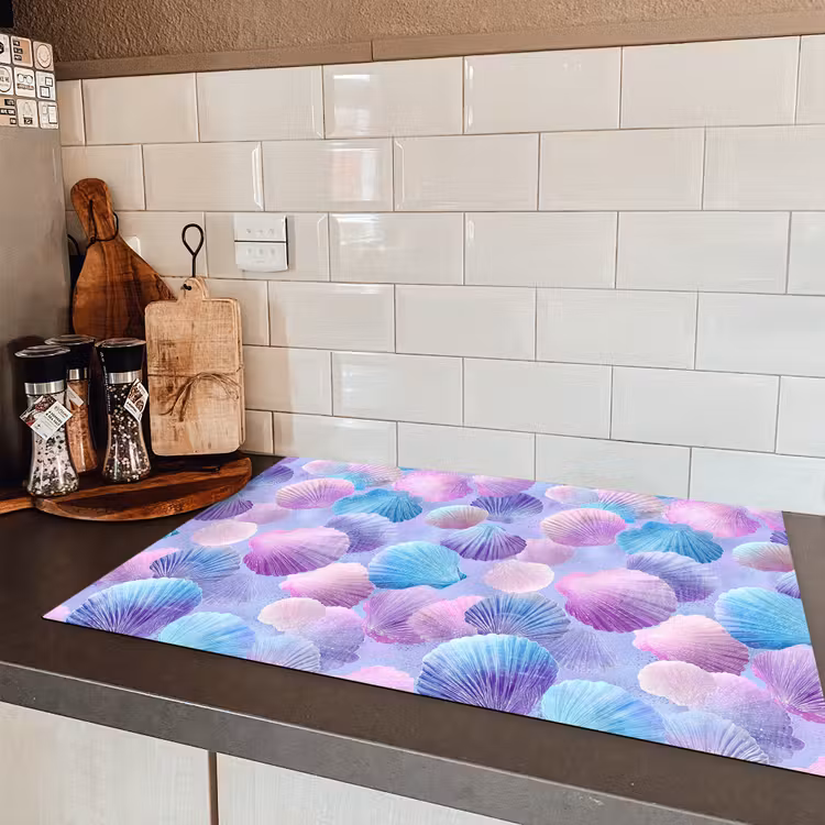 Schelpen - Paars - Blauw - Patroon Inductie beschermer vinyl 3mm klein -sfeer3