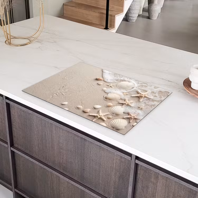 Schelpen - Zeesterren - Strand Inductie beschermer vinyl 3mm klein -sfeer8
