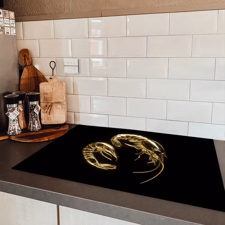 Garnalen - Zwart - Goud - Dieren Inductie beschermer vinyl 3mm klein -sfeer3
