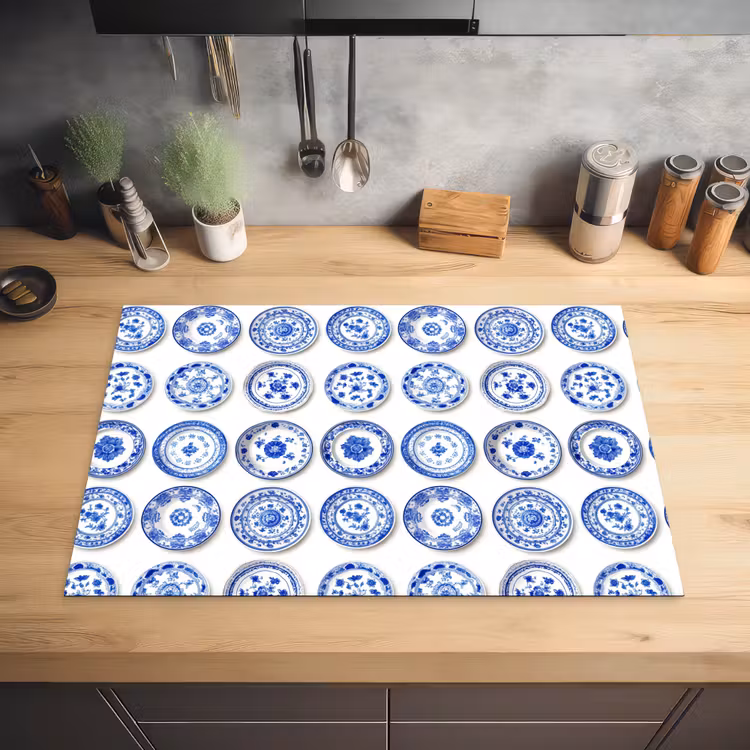 Borden - Bloemen - Patroon - Blauw Inductie beschermer vinyl 3mm klein 276 -sfeer5
