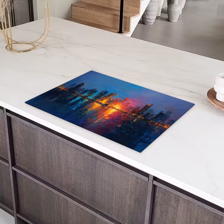 Skyline - Penseelstreken - Donkerblauw - Lichtgevend Inductie beschermer vinyl 3mm klein -sfeer8