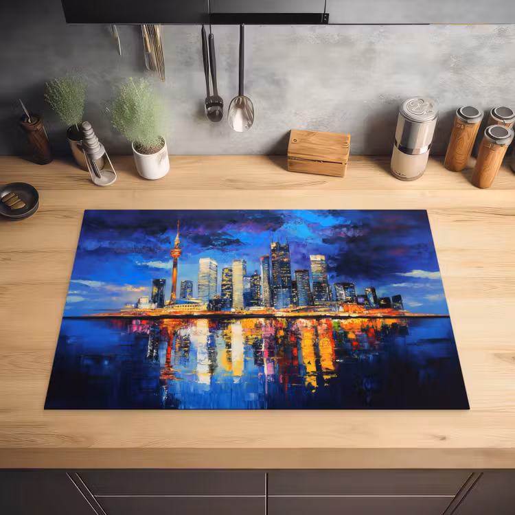 Skyline Toronto - Modern - Stadslicht - Blauw Inductie beschermer vinyl 3mm klein -sfeer5