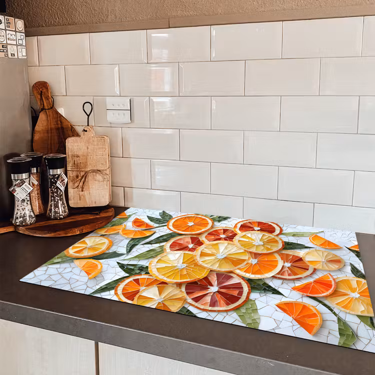 Schijfjes - Fruit - Oranje - Mozaïek Inductie beschermer vinyl 3mm klein -sfeer3