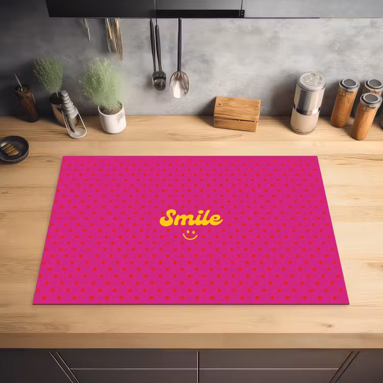 Smile - Stippen - Geel - Smiley - Roze Inductie beschermer vinyl 3mm klein -sfeer5
