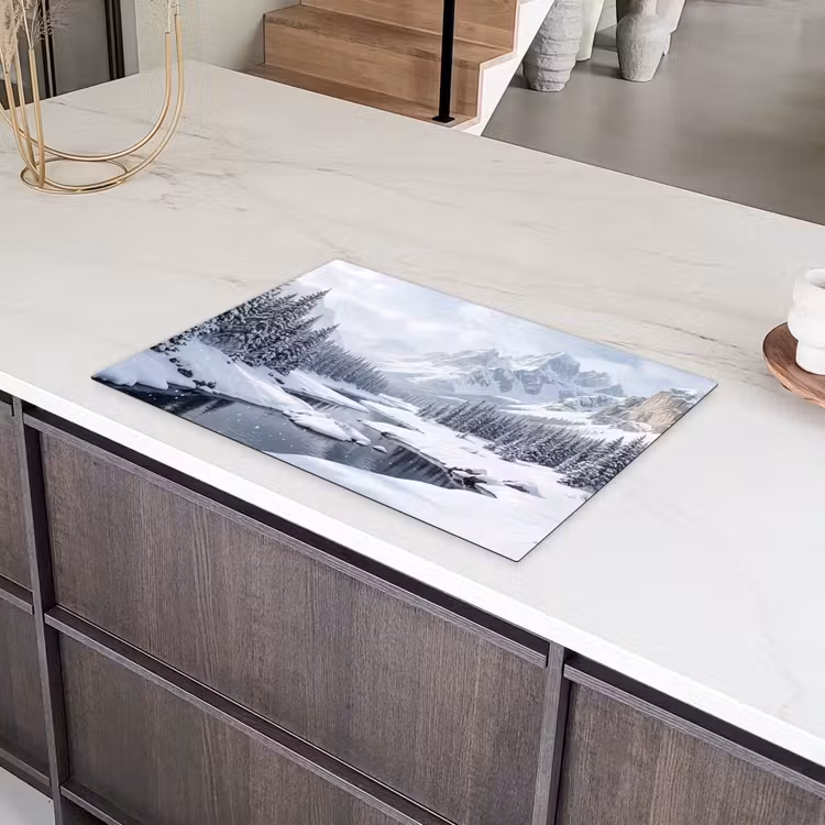 Sneeuwlandschap - Bergen - Rivier - Winter Inductie beschermer vinyl 3mm klein -sfeer8
