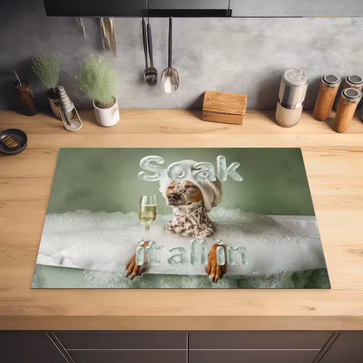 Soak it all in - Hond - Bad Inductie beschermer vinyl 3mm klein -sfeer5