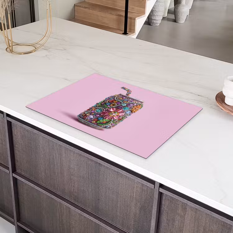 Frisdrankblikje - Bloemenpatroon - Edelstenen - Kleurrijk Inductie beschermer vinyl 3mm klein -sfeer8