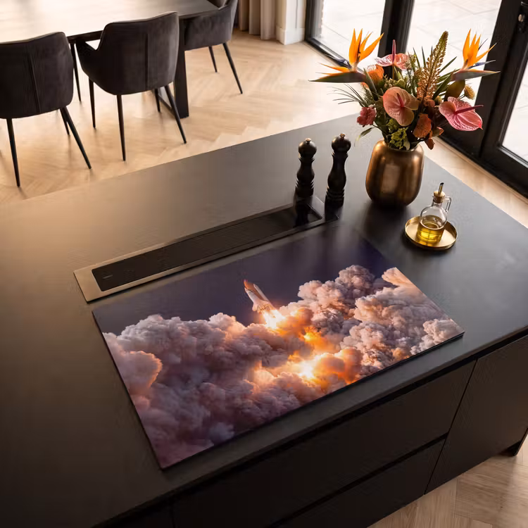 Induction Hob Cover - Spacecraft - Launch - Stars - Ruimtevaartuig - Lancering - Sterren Inductie beschermer vinyl 3mm klein