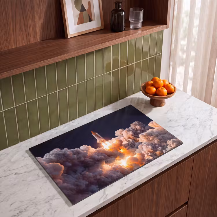 Induction Hob Cover - Spacecraft - Launch - Stars - Ruimtevaartuig - Lancering - Sterren Inductie beschermer vinyl 3mm klein