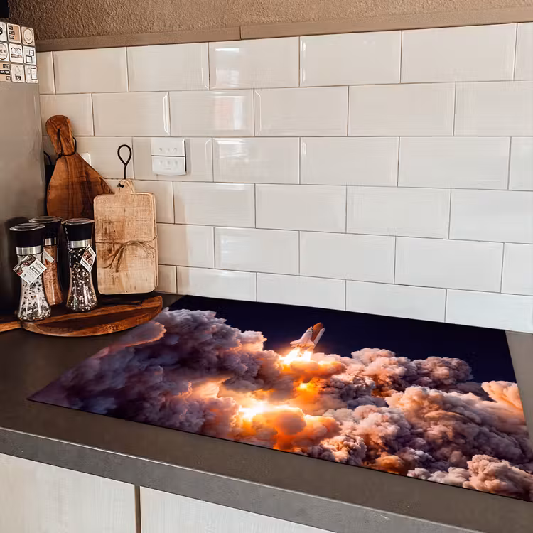 Induction Hob Cover - Spacecraft - Launch - Stars - Ruimtevaartuig - Lancering - Sterren Inductie beschermer vinyl 3mm klein