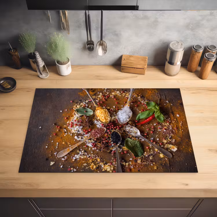 Specerijen - Kruiden - Lepels - Zout - Bruin - Keuken Inductie beschermer vinyl 3mm klein -sfeer5