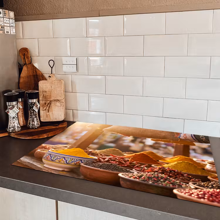 Induction Hob Cover - Spices - Market - Colorful - Specerijen - Markt - Kleurrijk Inductie beschermer vinyl 3mm klein