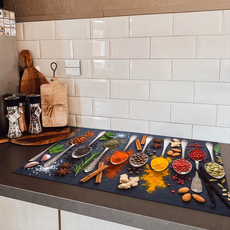 Kruiden - Lepels - Culinair - Kleurrijk - Sfeervol Inductie beschermer vinyl 3mm klein -sfeer3