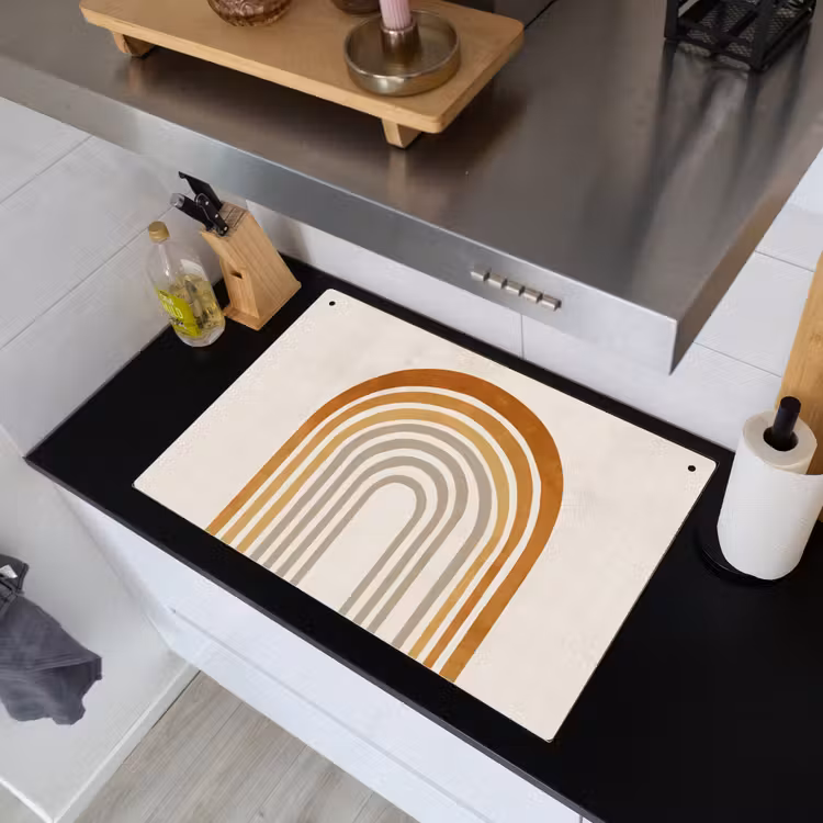 Minimalistisch - Boog - Lijnen - Beige Inductie beschemer met haakjes klein -sfeer1