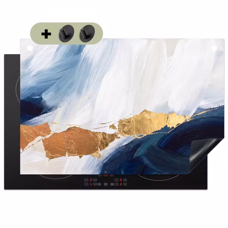 Abstract - Acryl - Blauw - Goud - Elegant Inductie beschemer met haakjes klein -3d