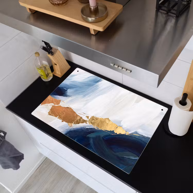 Abstract - Acryl - Blauw - Goud - Elegant Inductie beschemer met haakjes klein -sfeer1