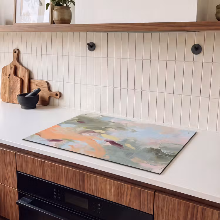 Abstract - Borstelstreken - Kunst - Modern - Pastel Inductie beschemer met haakjes klein -sfeer1